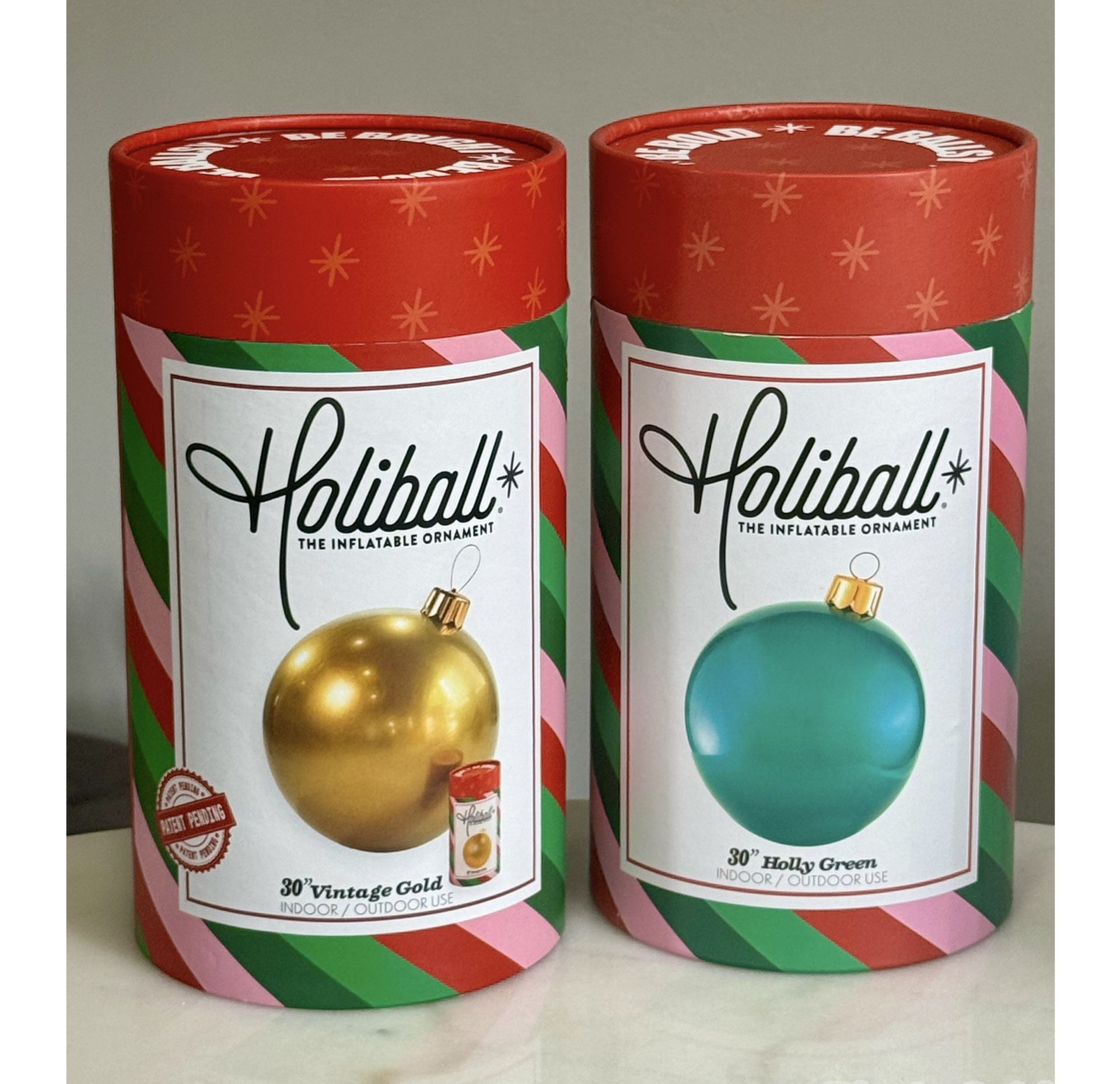 Brand new 30” 2 PK Holiball Inflatable Holiday Ornament – Indoor and Outdoor Use (Reusable) - Vintage Gold and Holly Green Whitestone/Flushing, Queen