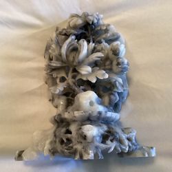 Vintage Chinese Soapstone Hand Carved Floral Statue