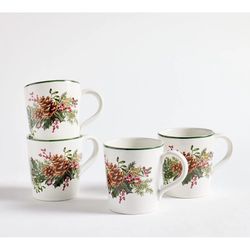 Holly Berry Stoneware Mugs - Set Of 4. Pottery Barn Pinecones. NEW