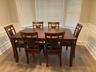 π₯ Brand New Dark Brown Solid Wood Dining Set with Table & 6 Upholstered Chairs | Modern 7-Piece Dining Room Set | Pickup/Delivery π