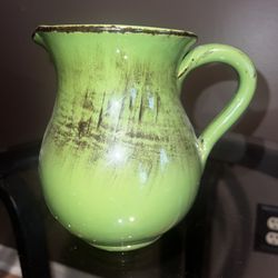 Vintage green w brown splatter ~7” ceramic pitcher made in Italy - EUC