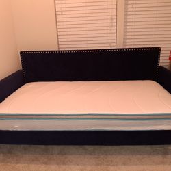 Nice, Velvet, Blue, Twin Daybed With Matress 