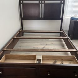 Wooden Queen Bed Frame with Headboard and Storage Drawers