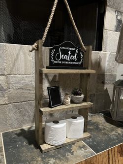 Rustic Wood Hanging Toilet Paper Roll Storage 