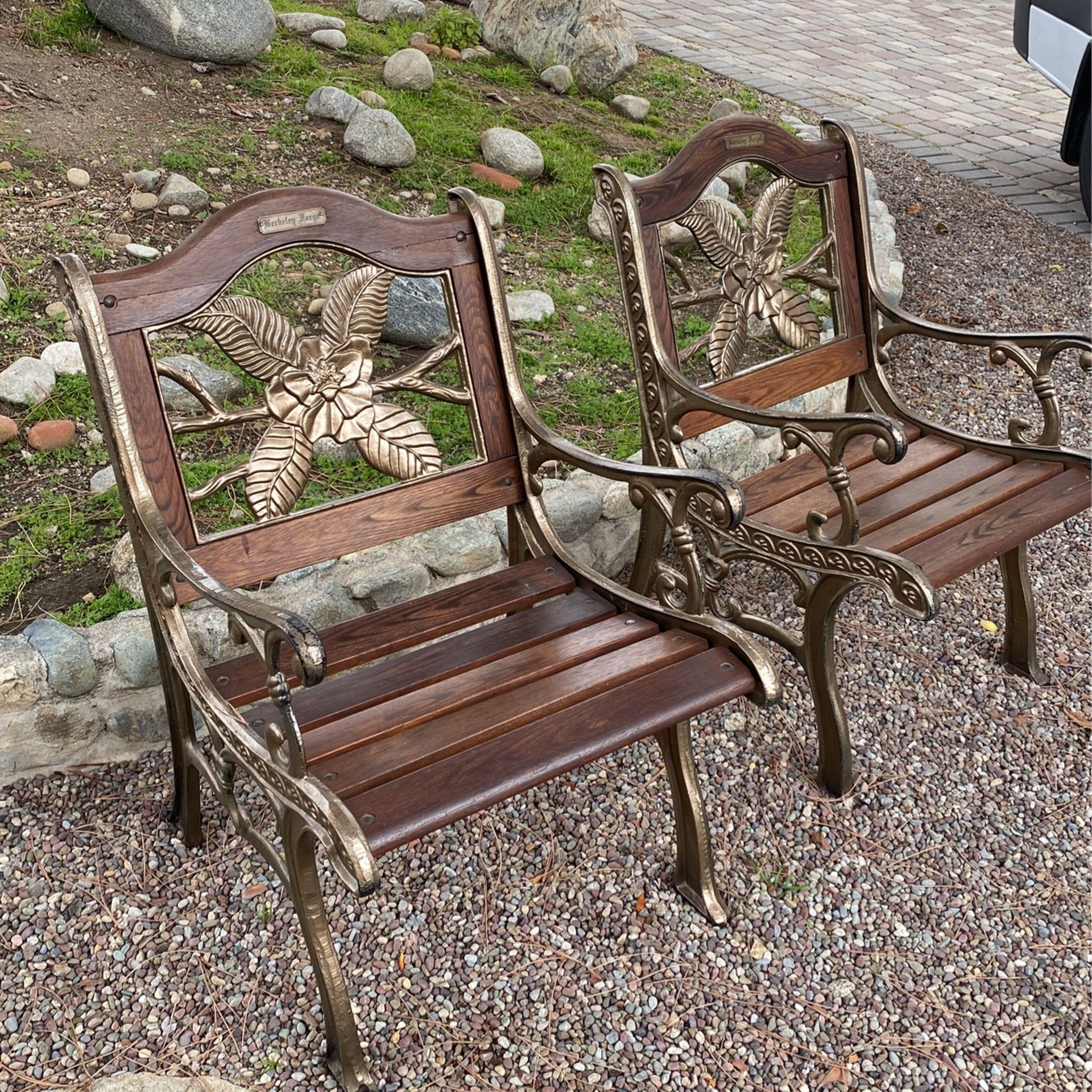 Vintage Berkeley Forge Single Arm Chairs Cast iron, In Gold And Brown