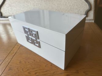 White Lacquer Jewelry Box with Silver Clasp