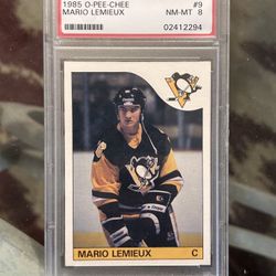 1985 O-PEE-CHEE Mario Lemieux Rookie Card - PSA 8