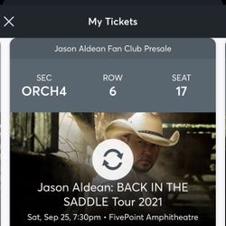 2 x Jason Aldean Tickets Orchestra - 6 Rows From Stage