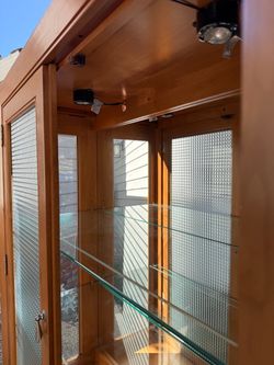 Wood Display China Cabinet with Glass Shelves and Lights