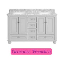 60”grey double sink bathroom vanity with carrara white marble stone top