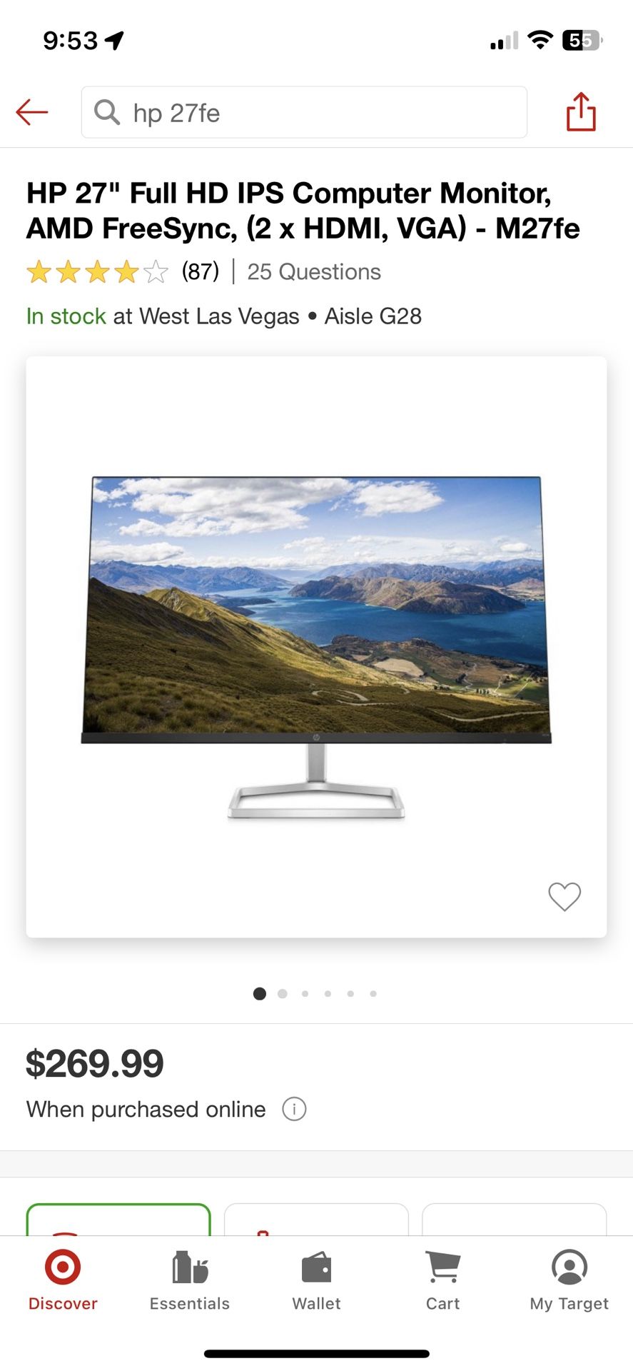 HP 27" Full HD IPS Computer Monitor, AMD FreeSync, (2 × HDMI, VGA) - M27fe