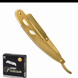 Gold Straight Razor Stainless Steel with 100 blades Single Edge Barber Shaving Razor for Men Professional Cut Throat Reusable Razor for Beard Shaper