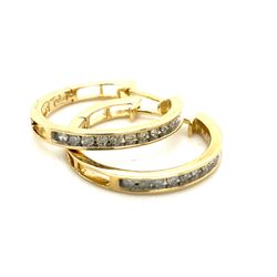 10k Gold Diamond Earrings Hoop Channel Set Round Diamonds .25ctw 2.1grams 141293 8