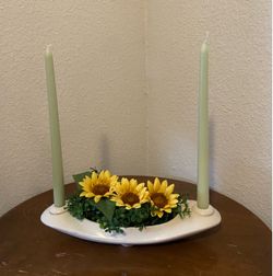 VTG BRUSH Pottery Console Bowl and Candle Holder Mid-Century Modern Cream White #112
