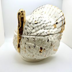 1996 Porcelain Turkey Trinket Lidded Dish Animal Storage for Thanksgiving