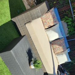 2 pieces Sunbrella patio set/Sit cushions very sturdy and clean/Aluminum frame.All cushions included.