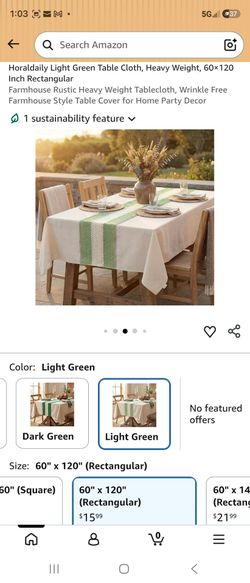 Horaldaily Light Green Table Cloth, Heavy Weight, 60x120 Inch Rectangular Farmhouse Rustic Heavy Weight Tablecloth, Wrinkle Free Farmhouse Style Table