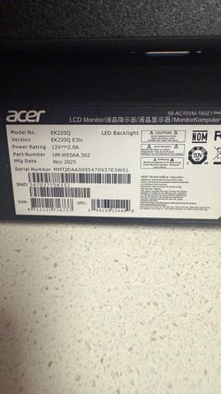 Brand NEW ek220q e3bi 21.5 75hz  acer second monitor