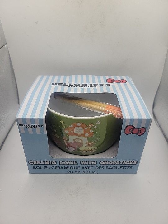 Sanrio Hello Kitty Ceramic Bowl & Chopsticks Brand New