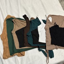 11 Brand New Women’s Tops. Greens, Blacks, White, Browns, Tans. All Petite Sizes Extra Small And Small. 