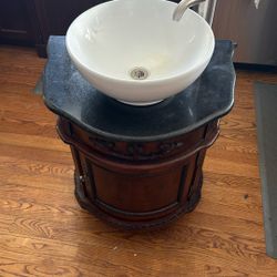 Complete Bathroom Vanity, Granite Counter Top, Vessel, Sink, And Designer Faucet