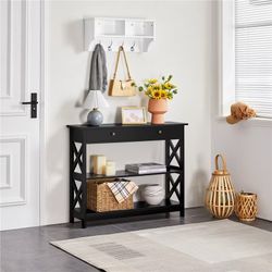 Wooden Console Table Entryway Table with 1 Drawer and 2 Open Shelves