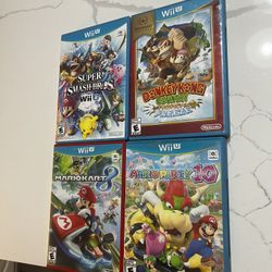 Nintendo Wii U Games Mario Kart 8, Donkey Kong Mario Party 10 & Super Smash Bros 3 of them are tested working and Mario party 10 has scratches on top 