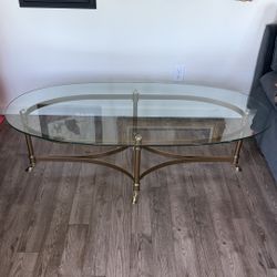 Mid Century Glass And Brass Coffee Table