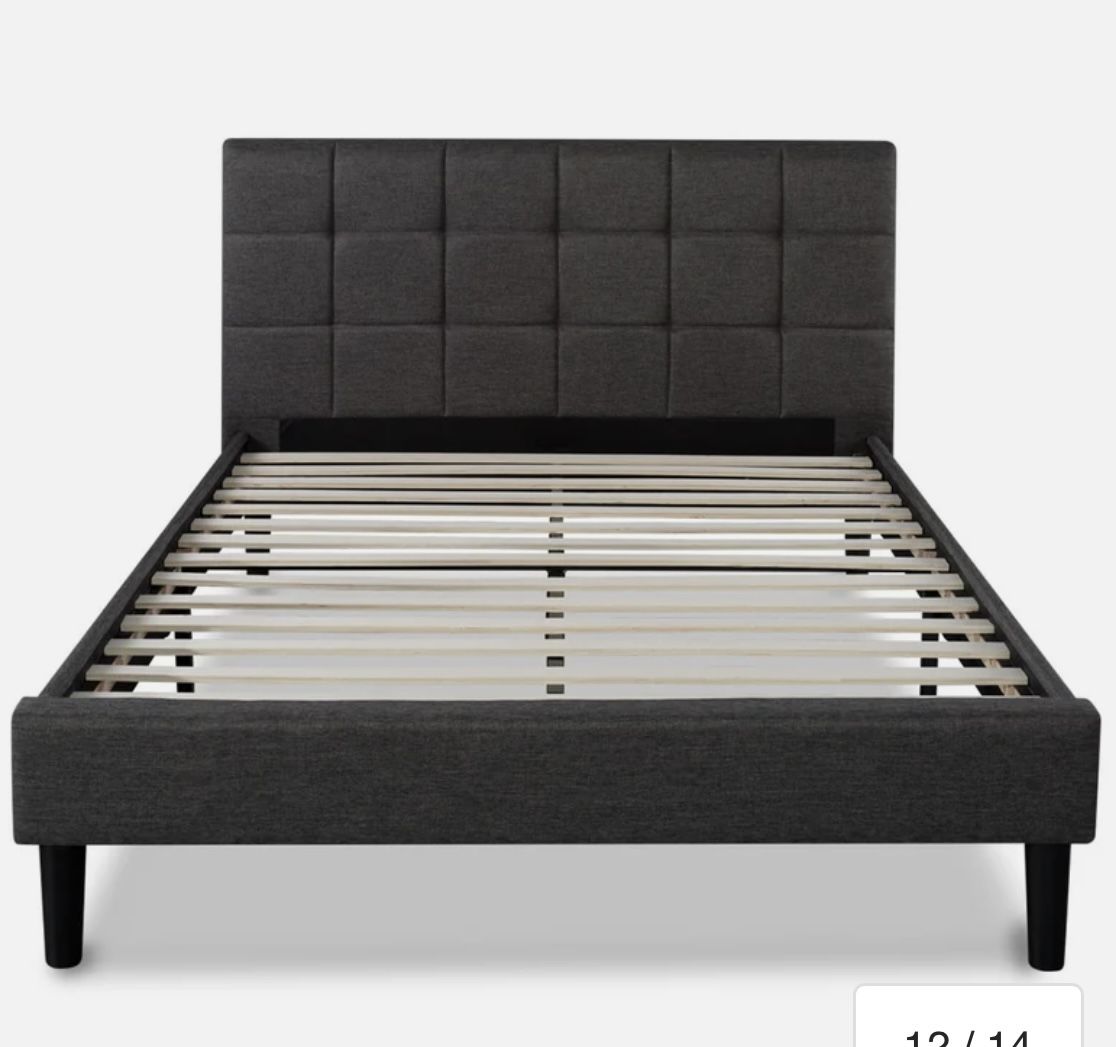 2 Frames Priage by ZINUS Grey Upholstered Square Stitched Platform Bed Frame
