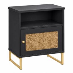 🏷️ Brand New Modern Black Rattan Nightstand