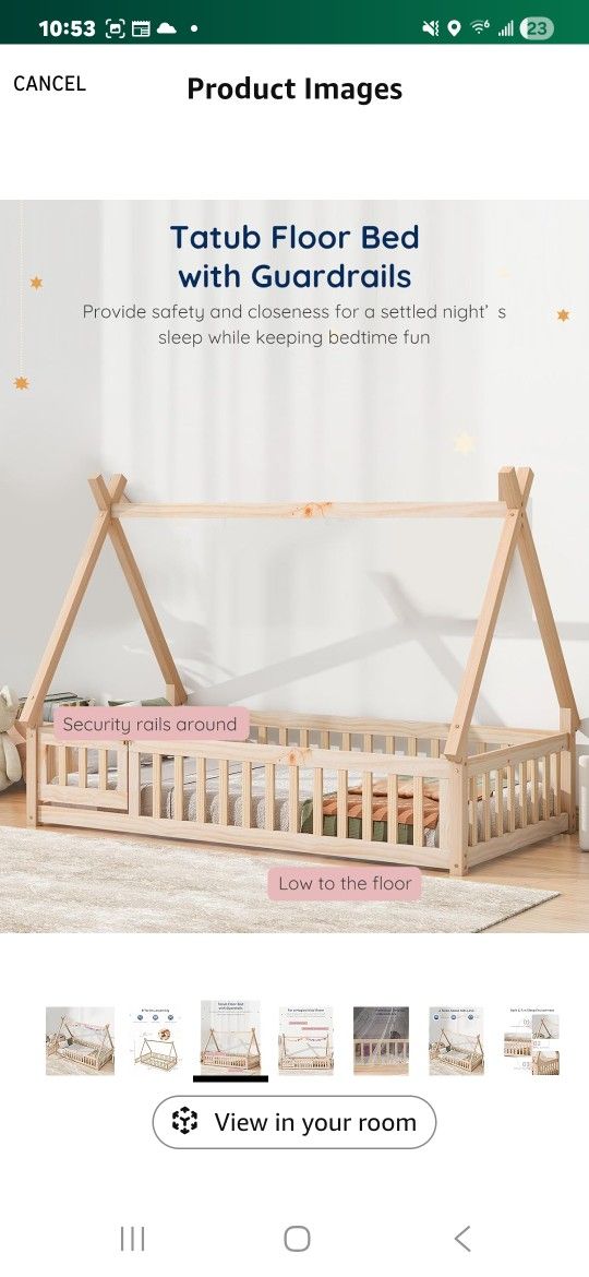 Full size _ Montessori Bed _ pine wood _ bed frame & Purple Mattress