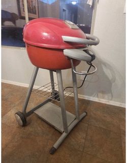 Red Electric Outdoor Grill on Cart Stand