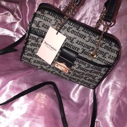 JUICY COUTURE Black/Beige Satchel