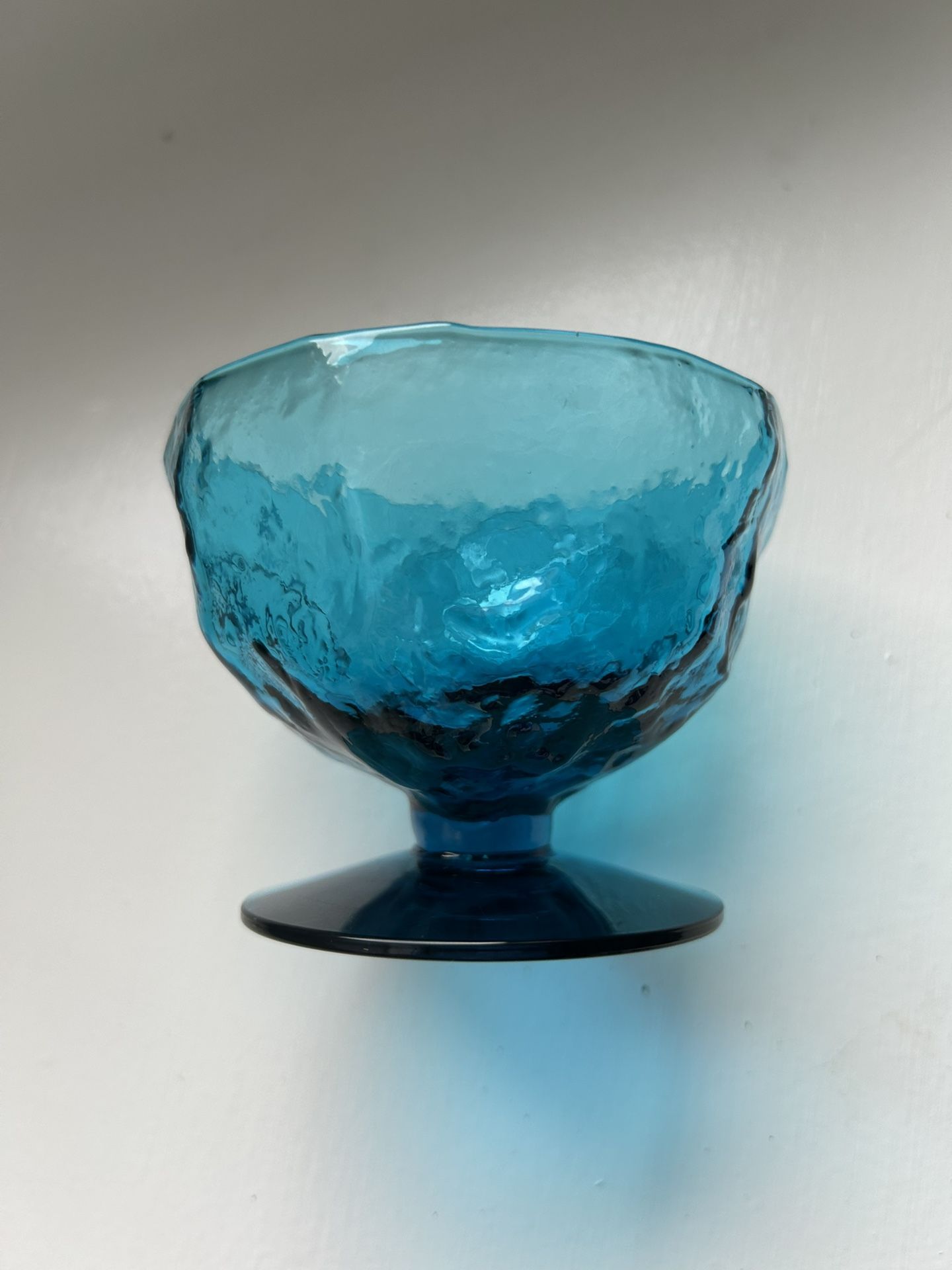 Morgantown Peacock Blue Crinkle Pattern Footed Dessert Bowl