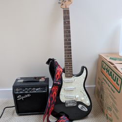 Fender Squire Guitar, Amp, Strap