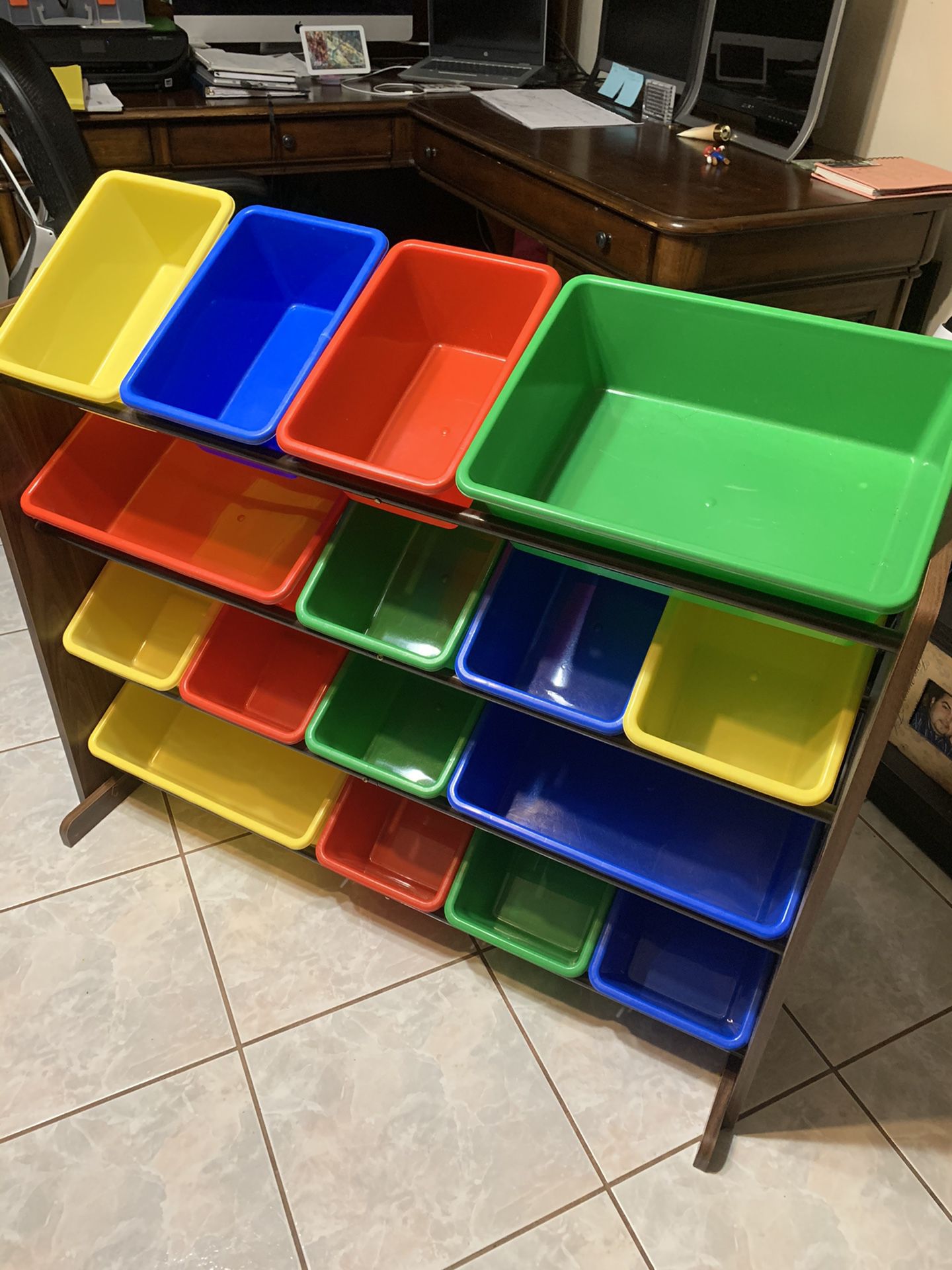 Kids toy bin storage rack