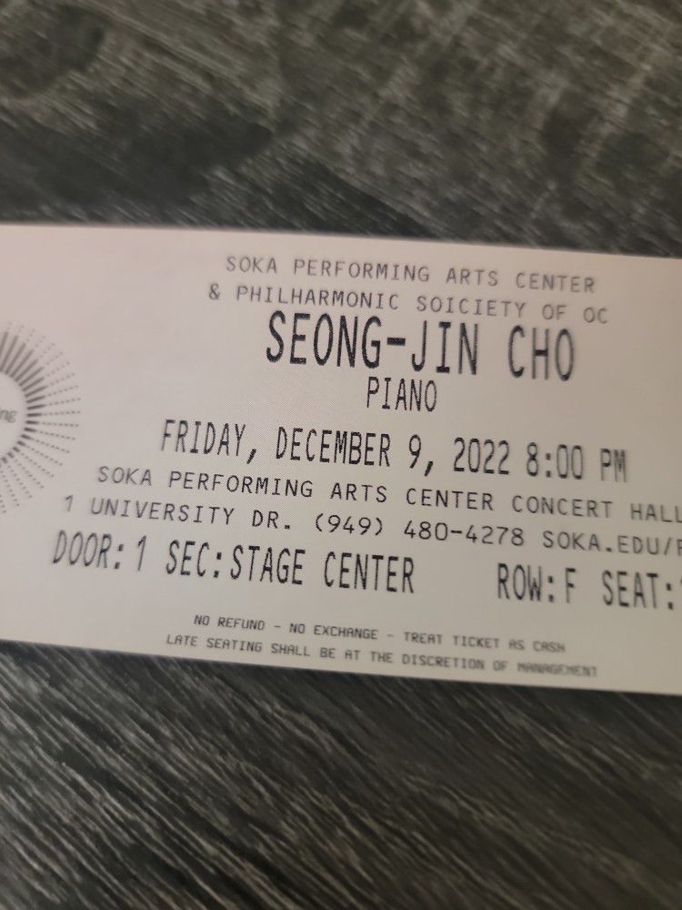 Seong Jin Cho Piano Concert Ticket