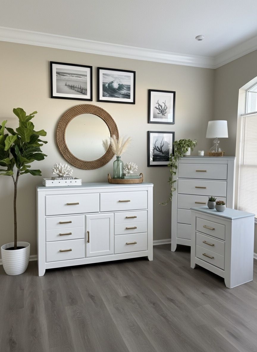 Coastal Chic 4-Piece Bedroom Set (Sea Salt White & Caribbean Larimar Blue)