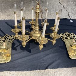 Solid Brass Chandelier and Porch/Hallway Lights Set