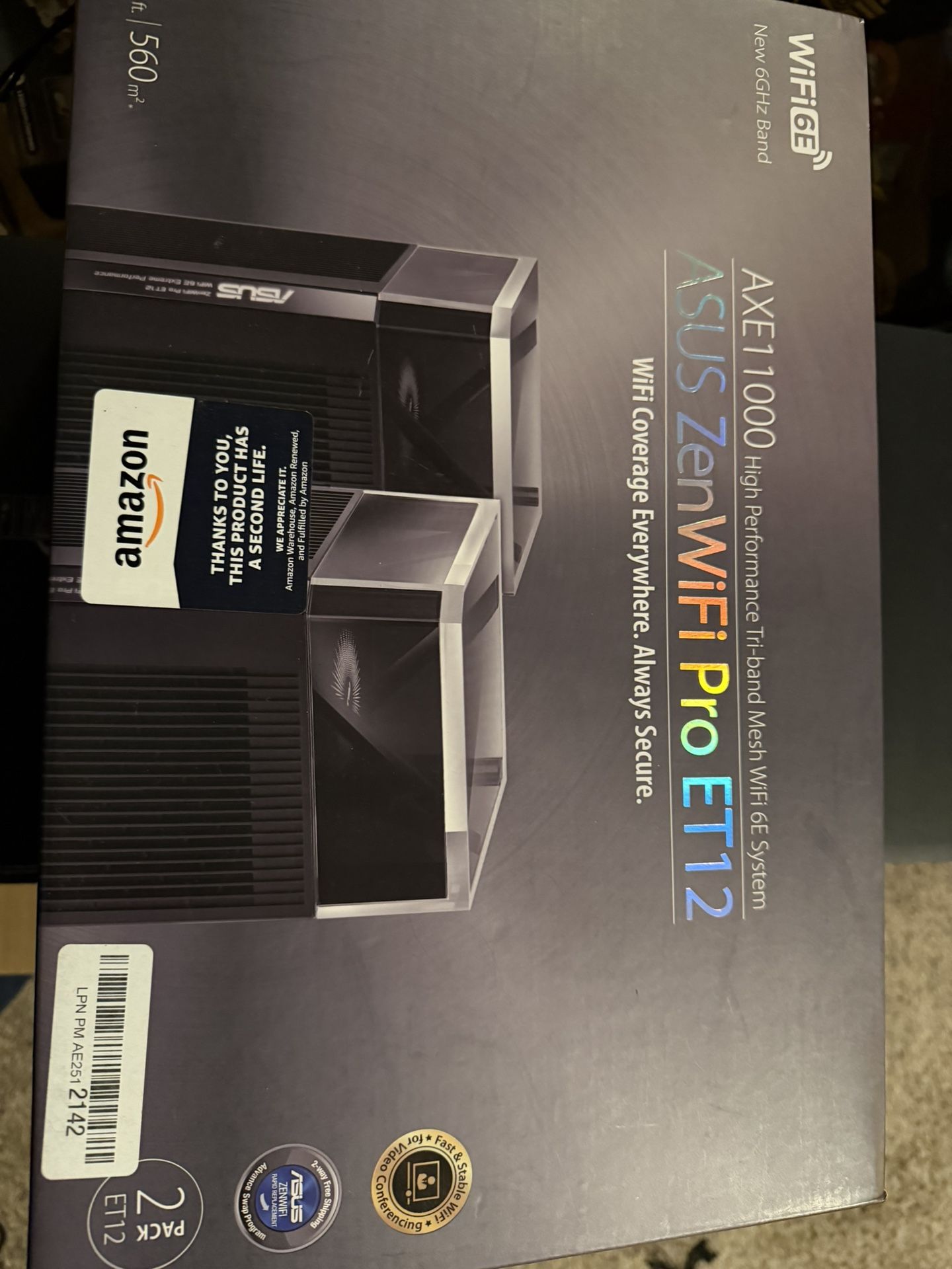 (1) ASUS ZenWiFi Pro ET12 WiFi 6E mesh router node