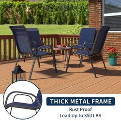 Patio Chairs Set of 4, Outdoor Stackable Dining Chairs for All Weather, Comfortable Breathable Garden Outdoor Furniture for Backyard Deck, Blue