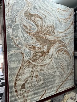 Large Abstract Area Rug Ivory Brown Swirl Pattern