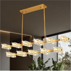 Double Tier Modern Crystal 18 Head Dining Room Chandelier, Semi Recessed Ceiling Light, Black Metal Crystal Chandelier for Kitchen Island Farmhouse Di