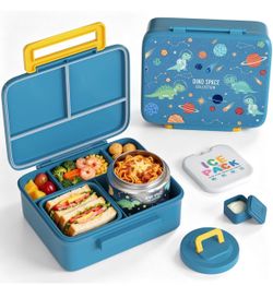 🆕 in 📦 Kids Lunch Bento Box with8oz Thermo/Ice Pack,BPA-Free,for School Leak-proof Food Containers with5Compartment,Insulated Food Jar,Dishwasher Sa