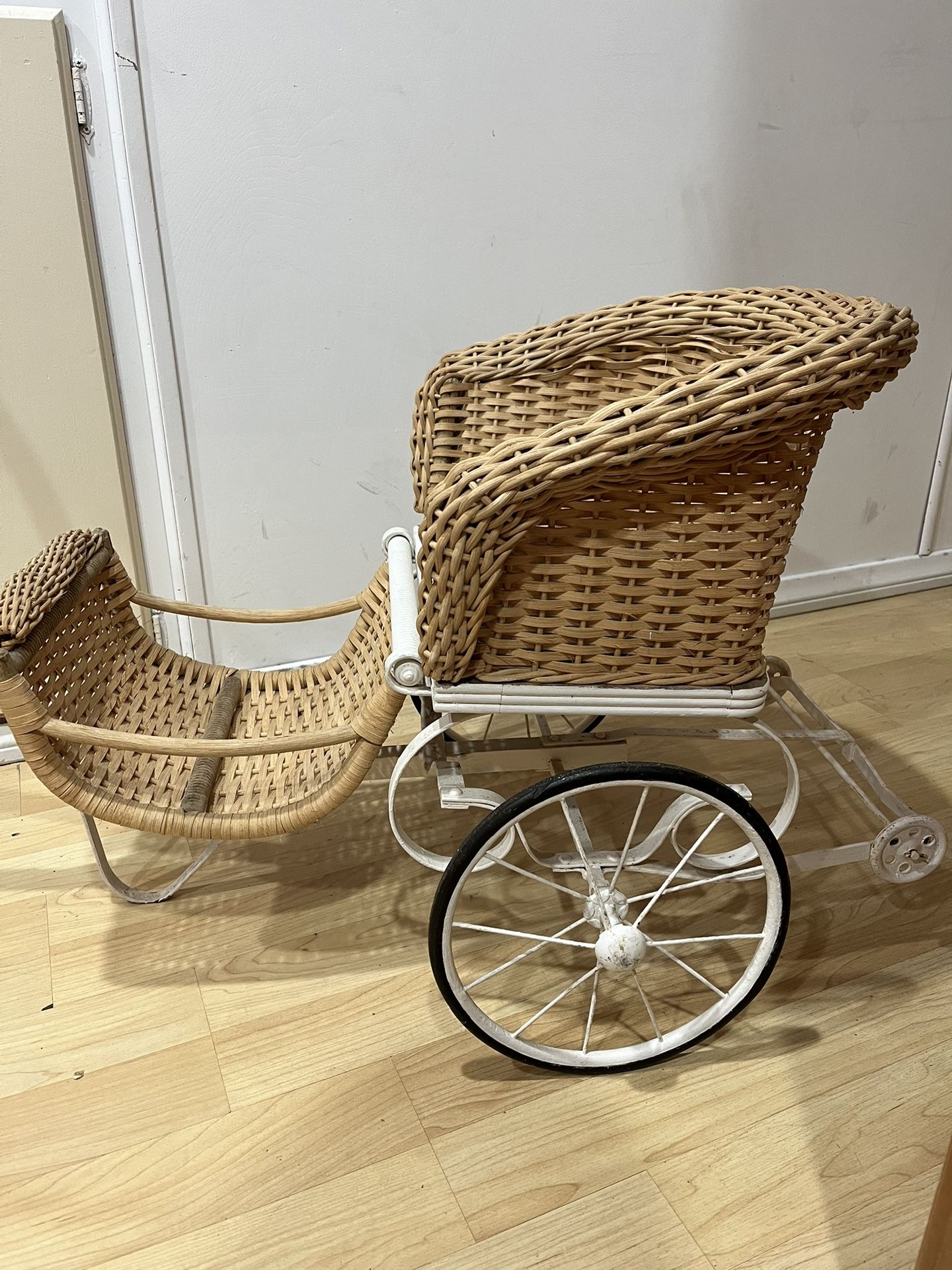 Antique Wicker And Metal Doll Carriage