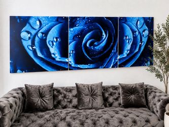 Large Modern Blue Wall Art – 3 Panel Set