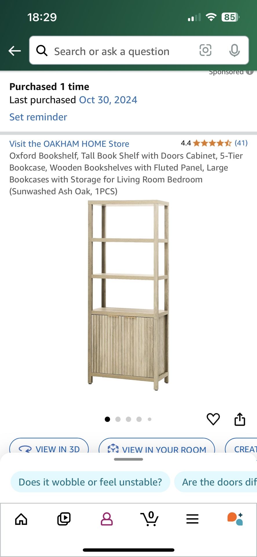 Oxford Bookshelf, Tall Book Shelf with Doors Cabinet, 5-Tier Bookcase, Wooden Bookshelves with Fluted Panel, Large Bookcases with Storage for Living R