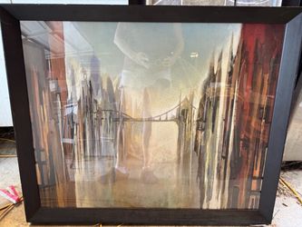 Large Framed Abstract Bridge Cityscape Wall Art