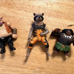 Lot of Three Figurines (Moana Big Maui, Rocket Raccoon, Beebop)