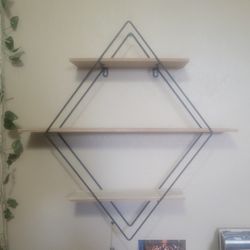 Hanging Wood and Metal Diamond Shelf